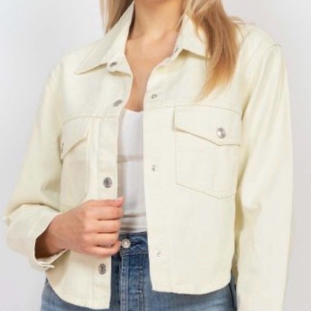 Stoosh Women's Light Cream/yellowish denim crop Jean Jacket
